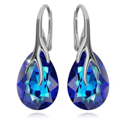 Damskie Srebrne Kolczyki Pazury Krople Kryształy w kolorze Bermuda Blue 925
