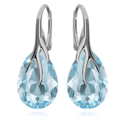 Damskie Srebrne Kolczyki Pazury Krople Kryształy w kolorze Aquamarine 925