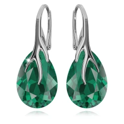 Damskie Srebrne Kolczyki Pazury Krople Kryształy w kolorze Emerald 925