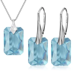 Srebrny Zestaw Biżuterii 925 z Kryształami Aquamarine – Naszyjnik i Kolczyki