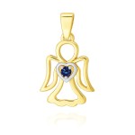 Złota Zawieszka Aniołek z Niebieską Cyrkonią w Serduszku Próba 585