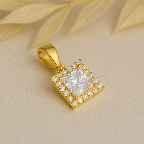 Złota zawieszka z kwadratowym kamieniem