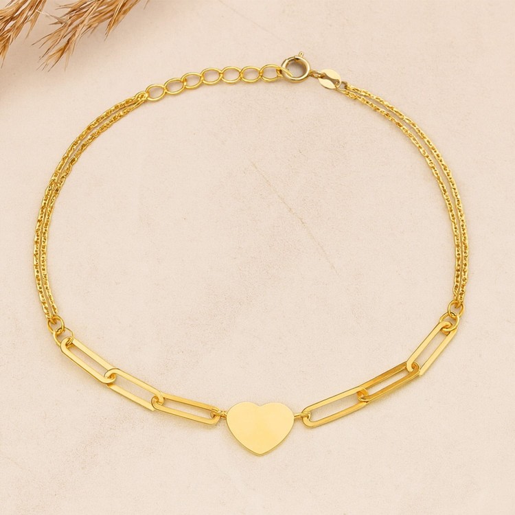 Złota Bransoletka z Sercem i Ogniwami