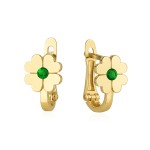 Kolczyki Złote 585 – Czterolistna Koniczyna z Zieloną Cyrkonią