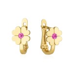 Kolczyki Złote 585 – Czterolistna Koniczyna z Różową Cyrkonią