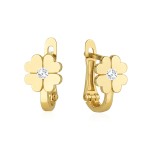 Kolczyki Złote 585 – Czterolistna Koniczyna z Białą Cyrkonią