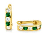 Złote kolczyki 585 z zielonymi i białymi cyrkoniami