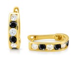 Kolczyki złote 585 z czarnymi i białymi cyrkoniami – klasyczne