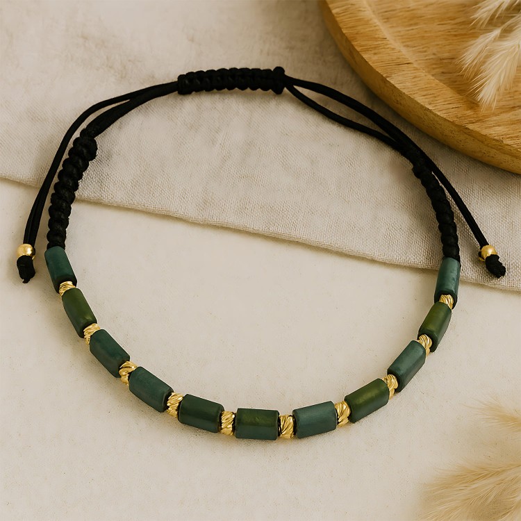 Bransoletka pozłacana z zielonymi kamieniami