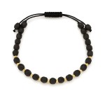  Bransoletka srebrna pozłacane kulki i kamienie na czarnym sznurku