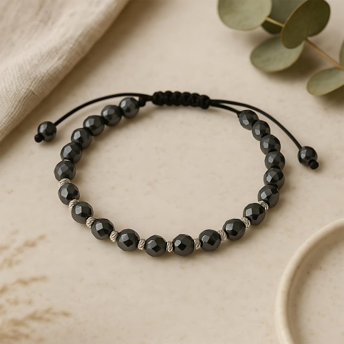 Srebrna bransoletka z grafitowymi kamieniami