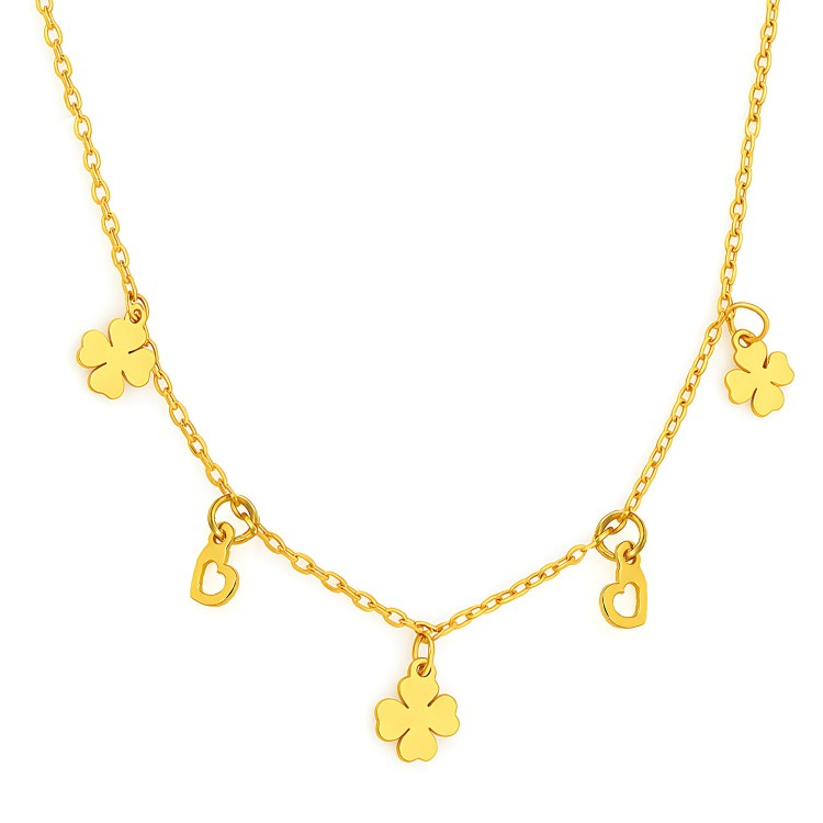 Pozłacany Naszyjnik Koniczynka i Serce