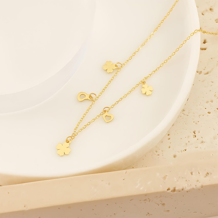 Pozłacany Naszyjnik Koniczynka i Serce