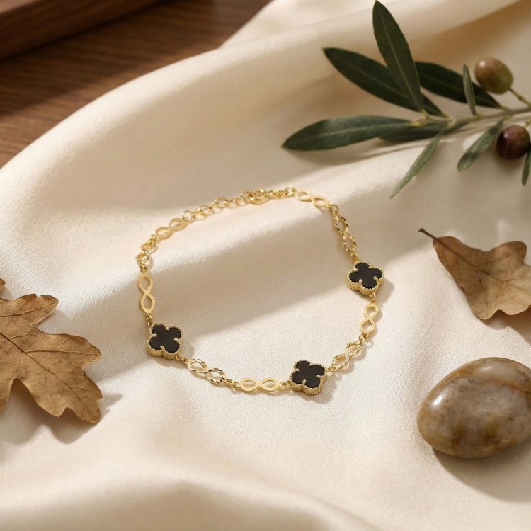 Bransoletka Znaki Nieskończoności i Czarne Koniczynki