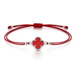 Srebrna Bransoletka Czerwona Czterolistna Koniczynka na Sznurku 925