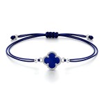 Srebrna Bransoletka Damska 925 Koniczynka na Niebieskim Sznurku Regulowana