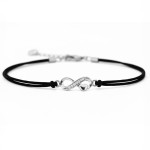 Bransoletka Srebrna 925 Nieskończoność z Sercem na Czarnym Sznurku – Regulowana