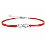 Bransoletka Srebrna 925 Nieskończoność z Sercem na Czerwonym Sznurku – Regulowana