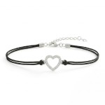 Bransoletka Srebrna 925 Serce z Cyrkoniami na Czarnym Sznurku