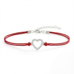 Bransoletka Srebrna 925 Serce z Cyrkoniami na Czerwonym Sznurku Regulowana