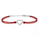 Bransoletka Srebrna 925 Serce Cyrkonie Infinity na Czerwonym Sznurku Regulowana