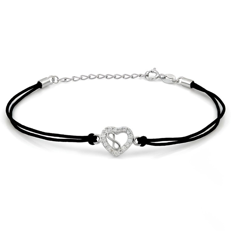 Bransoletka serce infinity na sznurku