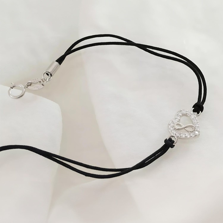 Bransoletka serce infinity na sznurku