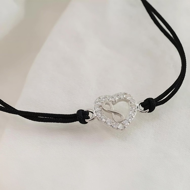 Bransoletka serce infinity na sznurku