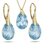 Komplet Biżuterii Srebro Pozłacane Błękitne Krople z Kryształami Aquamarine