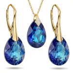 Komplet Biżuterii Srebro Pozłacane Krople Bermuda Blue z Kryształami