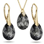 Komplet Biżuterii Srebro Pozłacane Krople Silver Night z Kryształami
