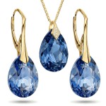 Komplet Biżuterii Srebro Pozłacane Szafirowe Krople Sapphire z Kryształami