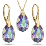 Komplet Biżuterii Srebro Pozłacane Krople Vitrail Light z Kryształami