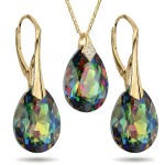 Komplet Biżuterii Srebro Pozłacane Wielobarwne Krople Vitrail Medium z Kryształami