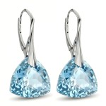 Kolczyki Srebrne 925 Trójkąty z Kryształem Aquamarine