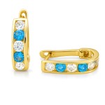 Złote kolczyki 585 z białymi i niebieskimi cyrkoniami – klasyczne