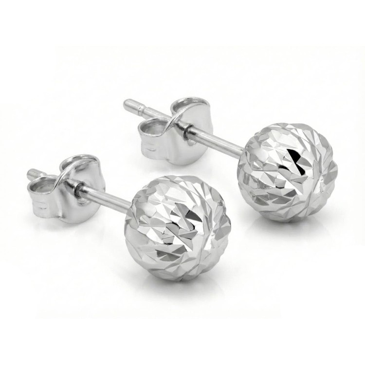 Srebrne Kolczyki Kulki Diamentowane 6mm