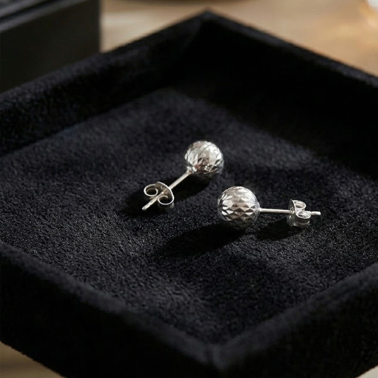 Srebrne Kolczyki Kulki Diamentowane 6mm