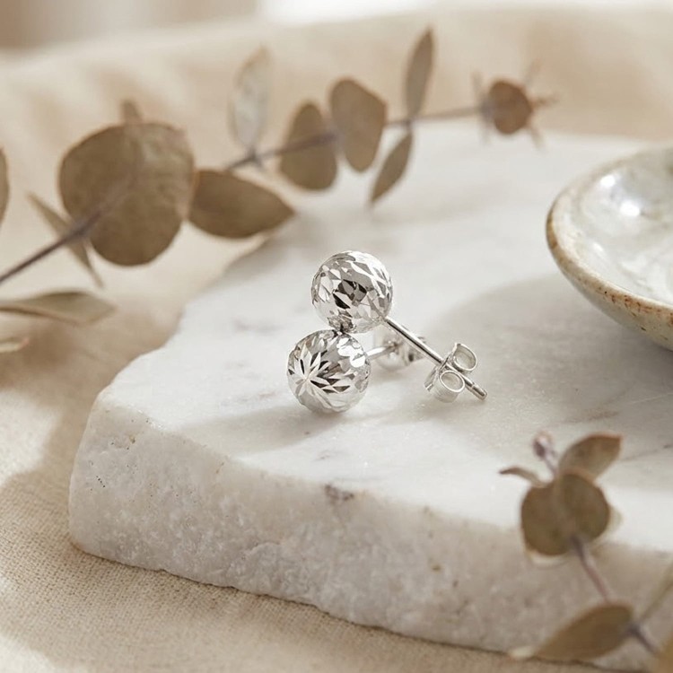Srebrne Kolczyki Kulki Diamentowane 6mm