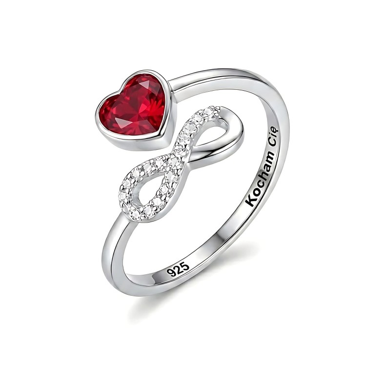 Srebrny Pierścionek Serce Nieskończoność "Kocham Cię"