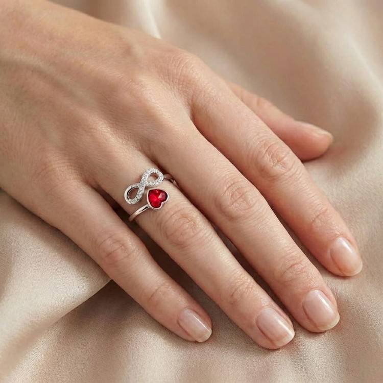 Srebrny Pierścionek Serce Nieskończoność "Kocham Cię"