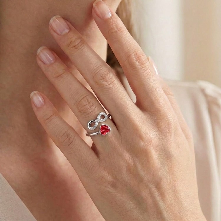 Srebrny Pierścionek Serce Nieskończoność "Kocham Cię"