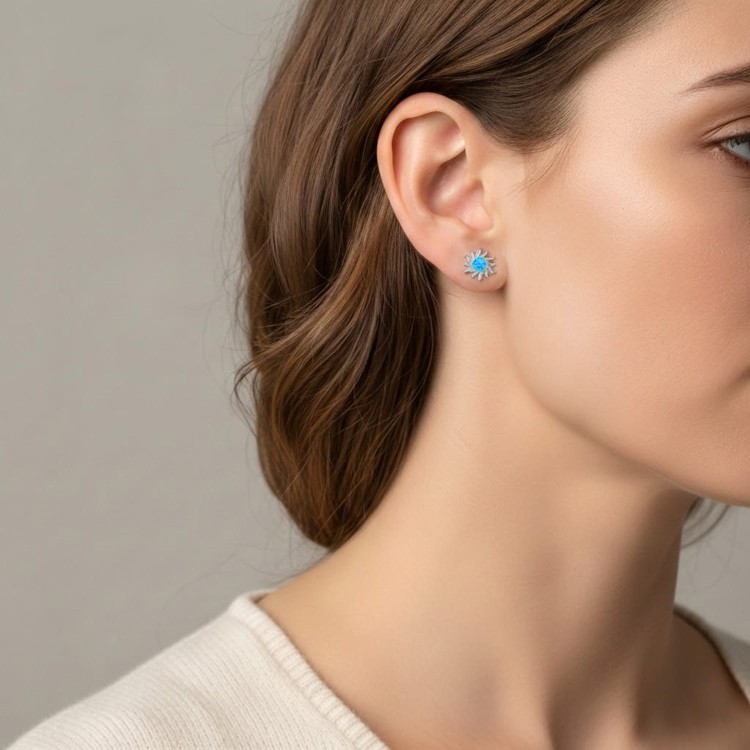 Kolczyki Opal  Srebrne Słońce Księżyc