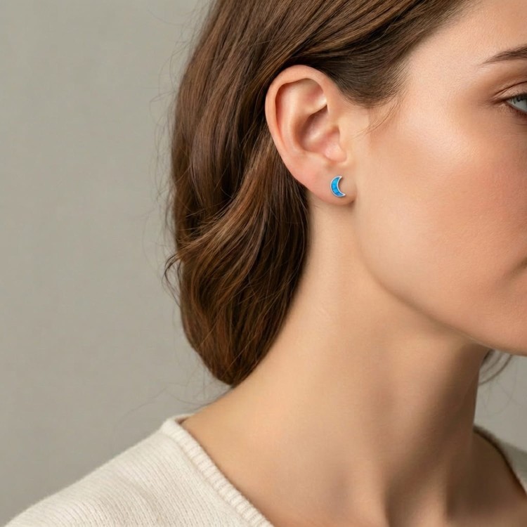 Kolczyki Opal  Srebrne Słońce Księżyc