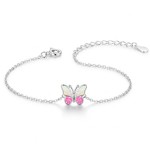 Srebrna Bransoletka Celebrytka Motyl z Opalem Różowy Motylek 925