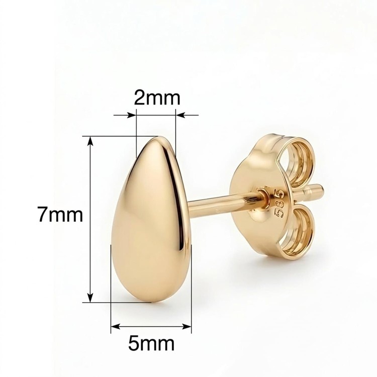 Kolczyki złote 585 łezki 7 × 5 mm – grafika wymiarów i kształtu