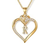 Naszyjnik Serce Literka K Srebro Pozłacane 925 Cyrkonie
