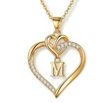 Naszyjnik Serce Literka M Srebro Pozłacane 925 Cyrkonie