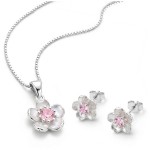 Komplet Biżuterii Srebrnej Kwiaty z Różowymi Cyrkoniami Srebro 925