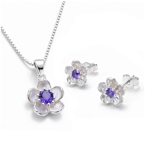 Komplet Biżuterii Srebrnej Kwiaty